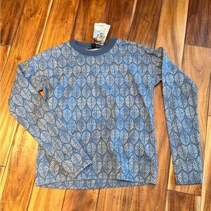 Blue Leaf-Print Crewneck Sweatshirt